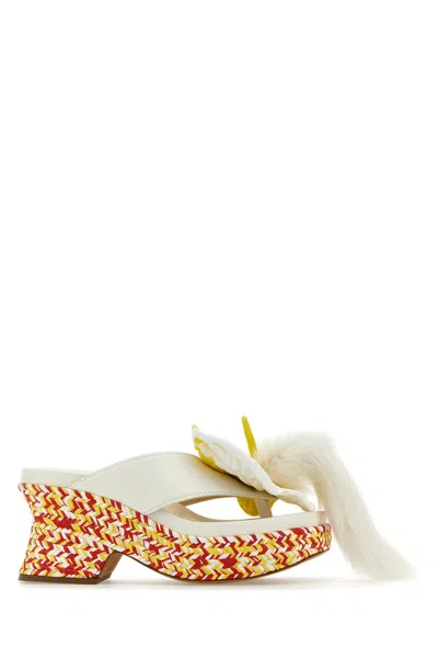 LOEWE WHITE LEATHER PETAL THONG MULES