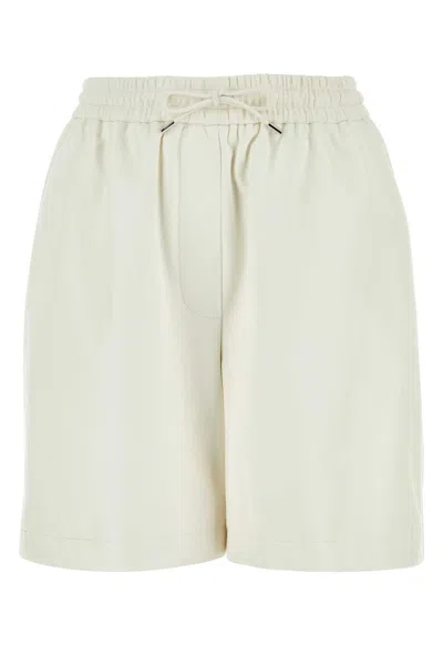 Loewe White Leather Shorts In Metallic