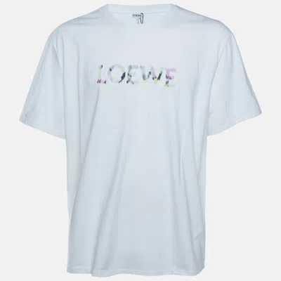 Pre-owned Loewe White Logo Embroidered Cotton Relaxed Fit T-shirt Xs