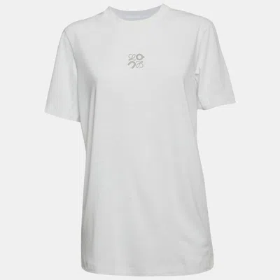 Pre-owned Loewe White Logo Graphic Jersey Knit Active T-shirt S