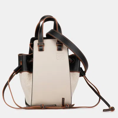 Pre-owned Loewe White Mini Leather And Canvas Hammock Bag