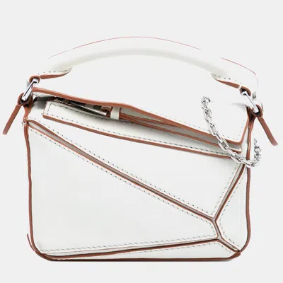 Pre-owned Loewe White Nano Calfskin Puzzle Satchel