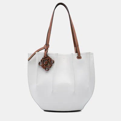 Pre-owned Loewe White Paulas Ibiza Denim Shell Basket Tote