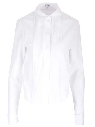 Loewe White Pleated Cotton Shirt Shirts White