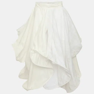Pre-owned Loewe White Poplin And Satin Spiral Layered Midi Skirt S