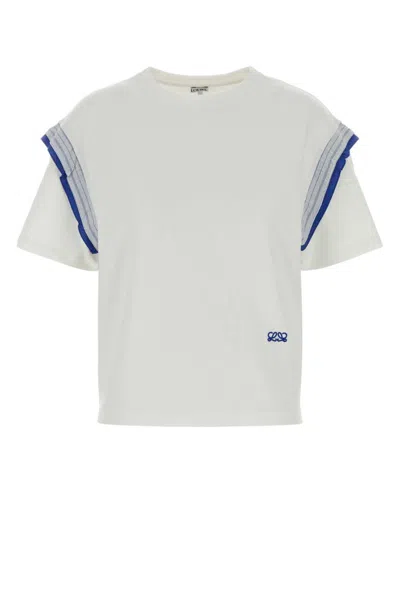 Loewe White Round Neck Logo Embroidery T-shirt