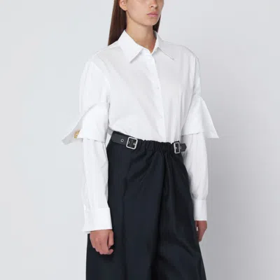 Loewe White Shirt With Double-layer Cuffed Sleeves In Metallic