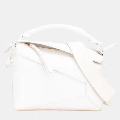 Pre-owned Loewe White Small Calfskin Puzzle Edge Satchel