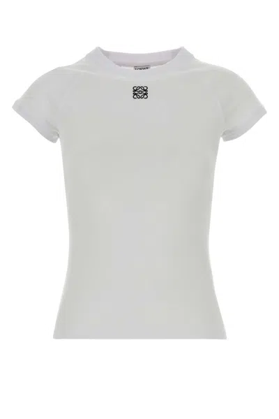 LOEWE LOEWE WHITE STRETCH COTTON BLEND T-SHIRT