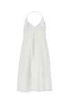 Loewe Flamenco Knotted Leather-trimmed Voile Halterneck Mini Dress In White
