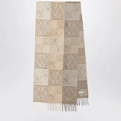Loewe White/beige Anagram Wool And Cashmere Scarf Women In Silver
