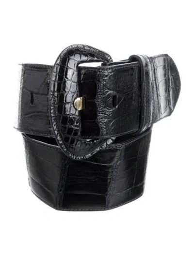 Pre-owned Loewe Wide Alligator Waist Belt In Black