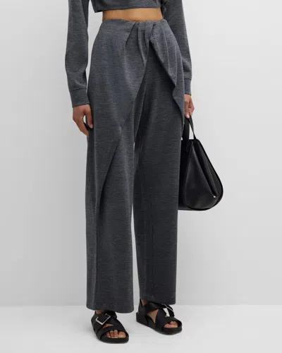 Loewe Wide-leg Draped Pants With Knot Detail In Grey Black