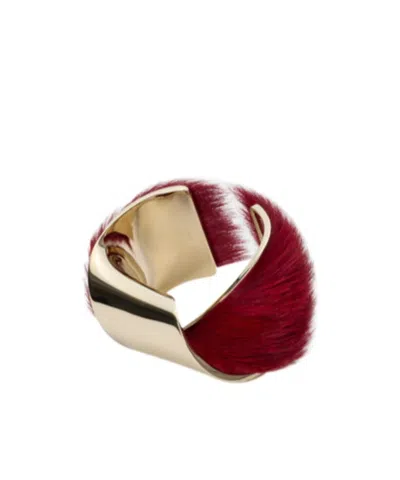 Loewe Wide Twisted Cuff In Hairy Calfskin In Red