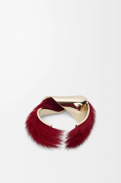 Loewe Wide Twisted Cuff In Hairy Leather Skin Size: Xl For Woman In Red