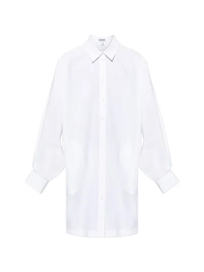 Loewe Wide-sleeve Mini Shirt Dress In Weiss