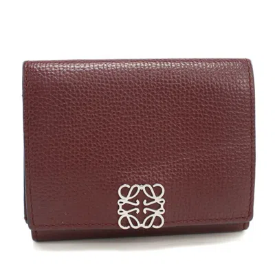 Pre-owned Loewe Wine Leather Wallet (tri-fold) () In Burgundy