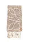 Loewe Anagram Fringed Scarf In Beige