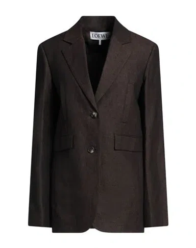 Loewe Woman Blazer Dark Brown Size 8 Linen