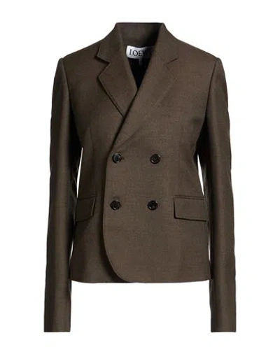 Loewe Woman Blazer Khaki Size 6 Wool In Brown