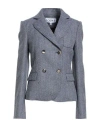 Loewe Blue Melange Wool Double-breasted Jacket Women In Gray