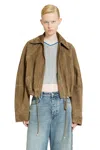 Loewe Suede Leather Balloon Jacket In Green