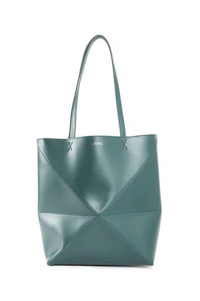 Loewe Puzzle Fold Medium Leather Tote Bag In Green