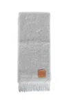 Loewe Womens Light Grey Logo-patch Fringed Cashmere Scarf In Grey