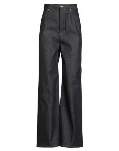 Loewe Woman Jeans Blue Size 4 Cotton, Leather In Black