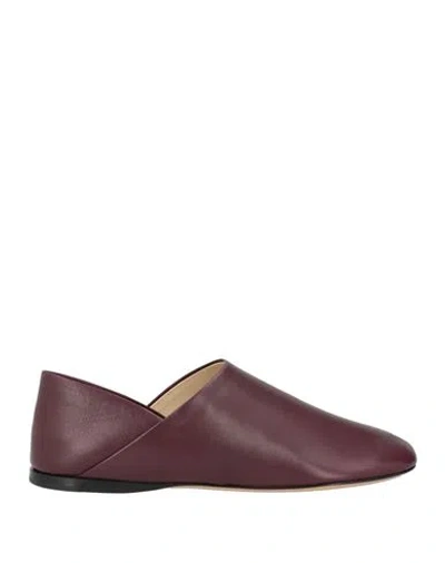 Loewe Woman Loafers Burgundy Size 9 Soft Leather In Red
