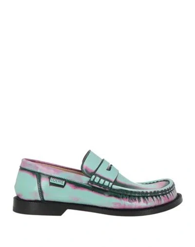 Loewe Woman Loafers Turquoise Size 7 Leather In Blue
