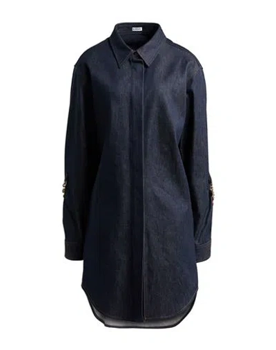 Loewe Woman Mini Dress Blue Size 6 Cotton, Calfskin
