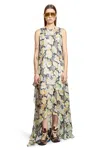 Loewe Floral Print Hoop Skirt Maxi Chiffon Silk Dress In Multicolor