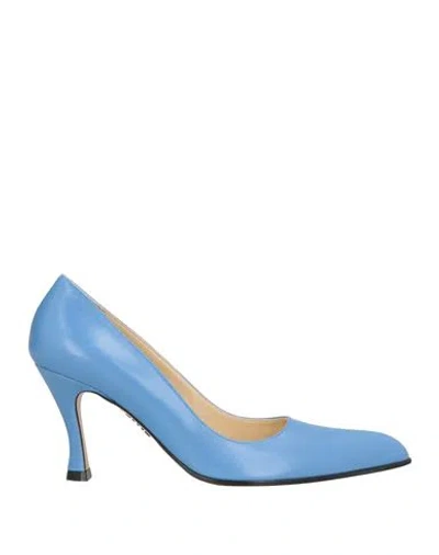 Loewe Woman Pumps Azure Size 8 Leather In Blue