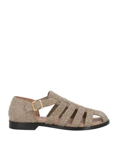 Loewe Woman Sandals Khaki Size 11 Leather In Nude