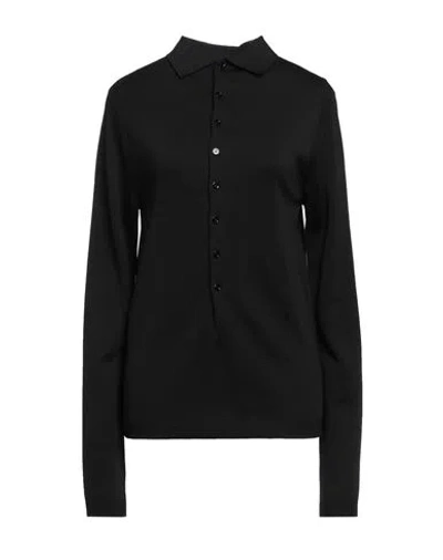 Loewe Woman Polo Shirt Black Size L Silk, Polyamide, Elastane