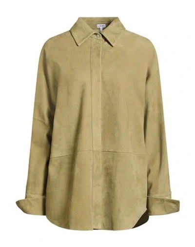Loewe Woman Shirt Sage Green Size 4 Lambskin In Brown