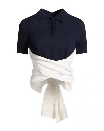 Loewe Woman Sweater Navy Size M Wool, Cashmere, Polyamide, Elastane In Multi