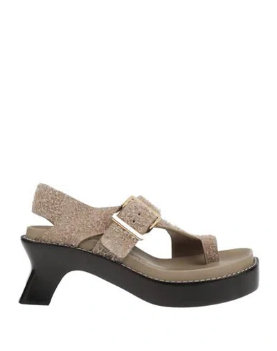 LOEWE LOEWE WOMAN THONG SANDAL KHAKI SIZE 8 LEATHER