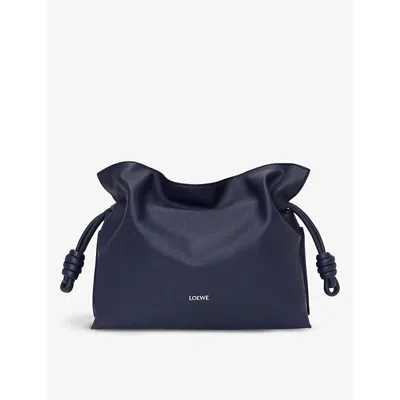 LOEWE WOMENS ABYSS BLUE FLAMENCO LOGO-EMBOSSED KNOTTED LEATHER CLUTCH BAG