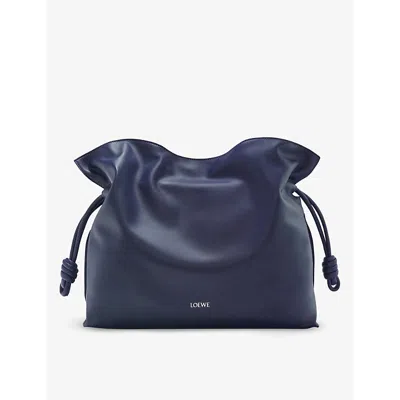 Loewe Womens Abyss Blue Flamenco Logo-embossed Large Leather Clutch Bag