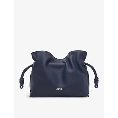 Loewe Womens Abyss Blue Flamenco Logo-embossed Mini Leather Clutch Bag