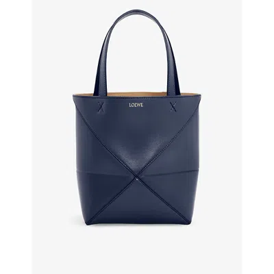 Loewe Womens Abyss Blue Puzzle Fold Mini Leather Tote Bag