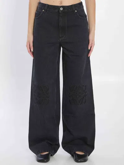 Loewe Women Anagram Baggy Jeans In Black