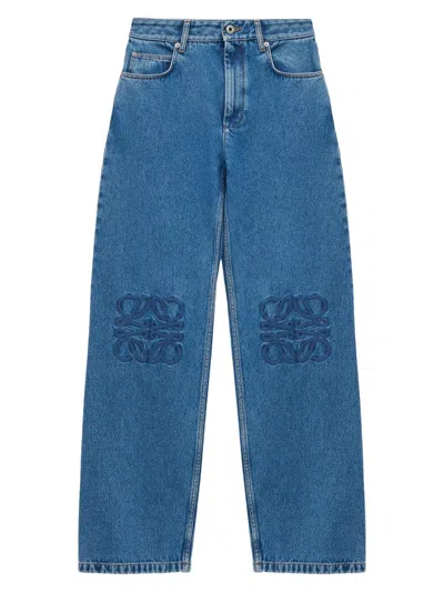 Loewe Women's Anagram Baggy Jeans In Blue