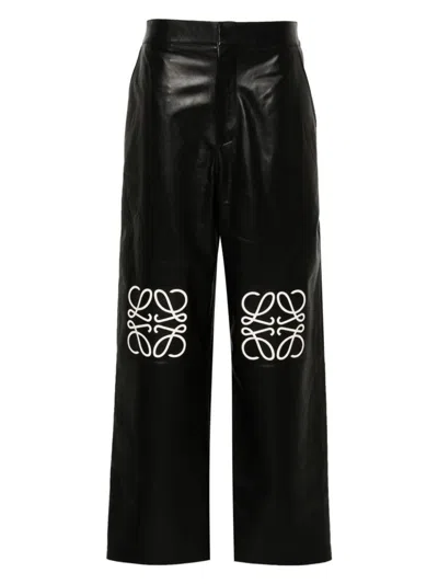 LOEWE WOMEN'S ANAGRAM BAGGY LEATHER TROUSERS
