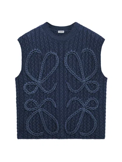 Loewe Women's Anagram Cable-knit Wool Sweater Vest In Blue