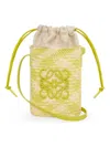 Loewe X Paula's Ibiza Iraca Pocket In Checkered Iraca Palm With Leather Strap In Naturalime