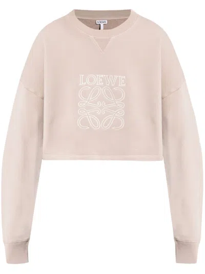 Loewe Cropped Cotton Sweatshirt In Beige