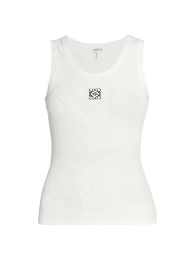 Pre-owned Loewe Women's Anagram Cotton Tank Top In White/black